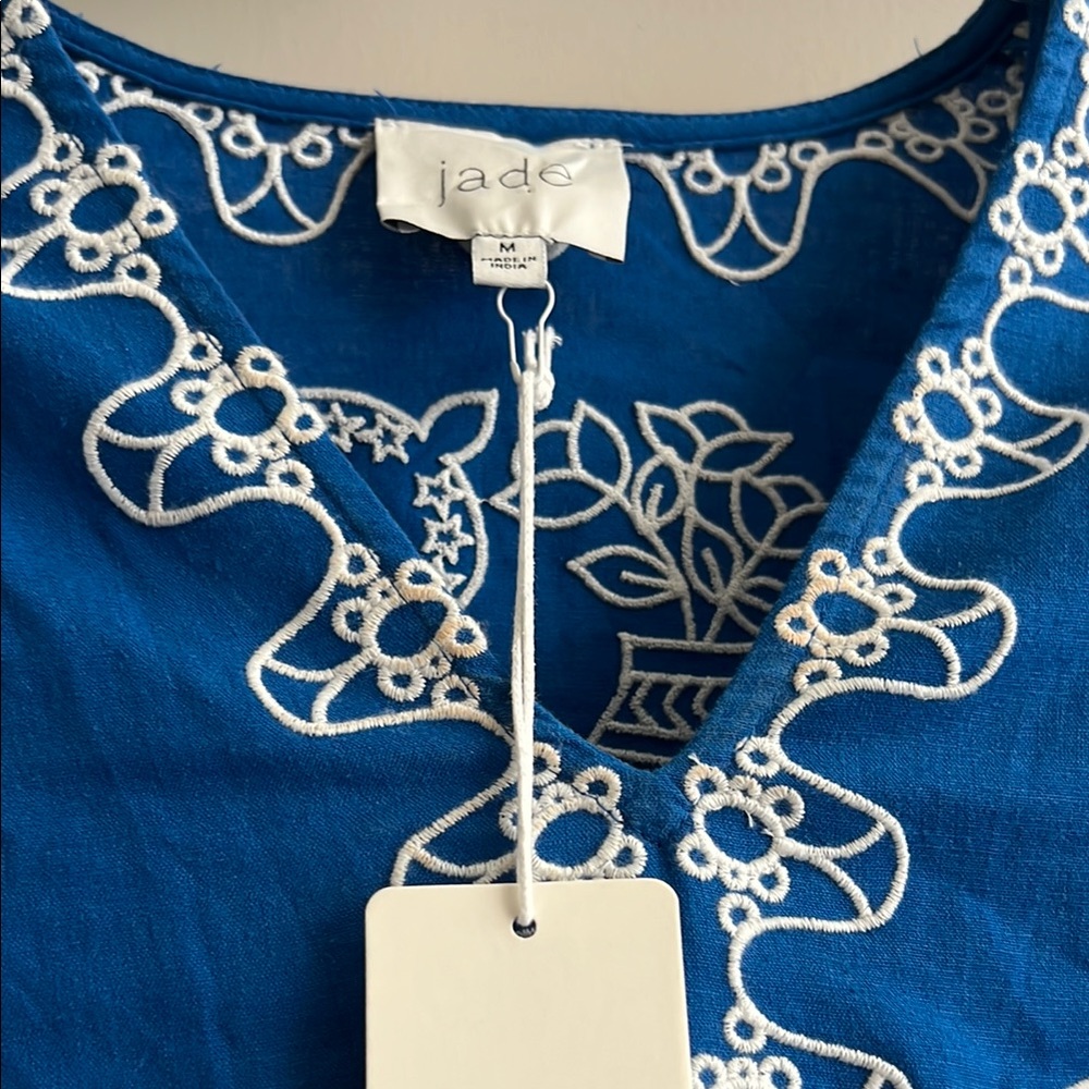 NWT Johnny Was Barbara Mini Dress Size Medium Royal Blue with White Embroidery - Picture 8 of 17